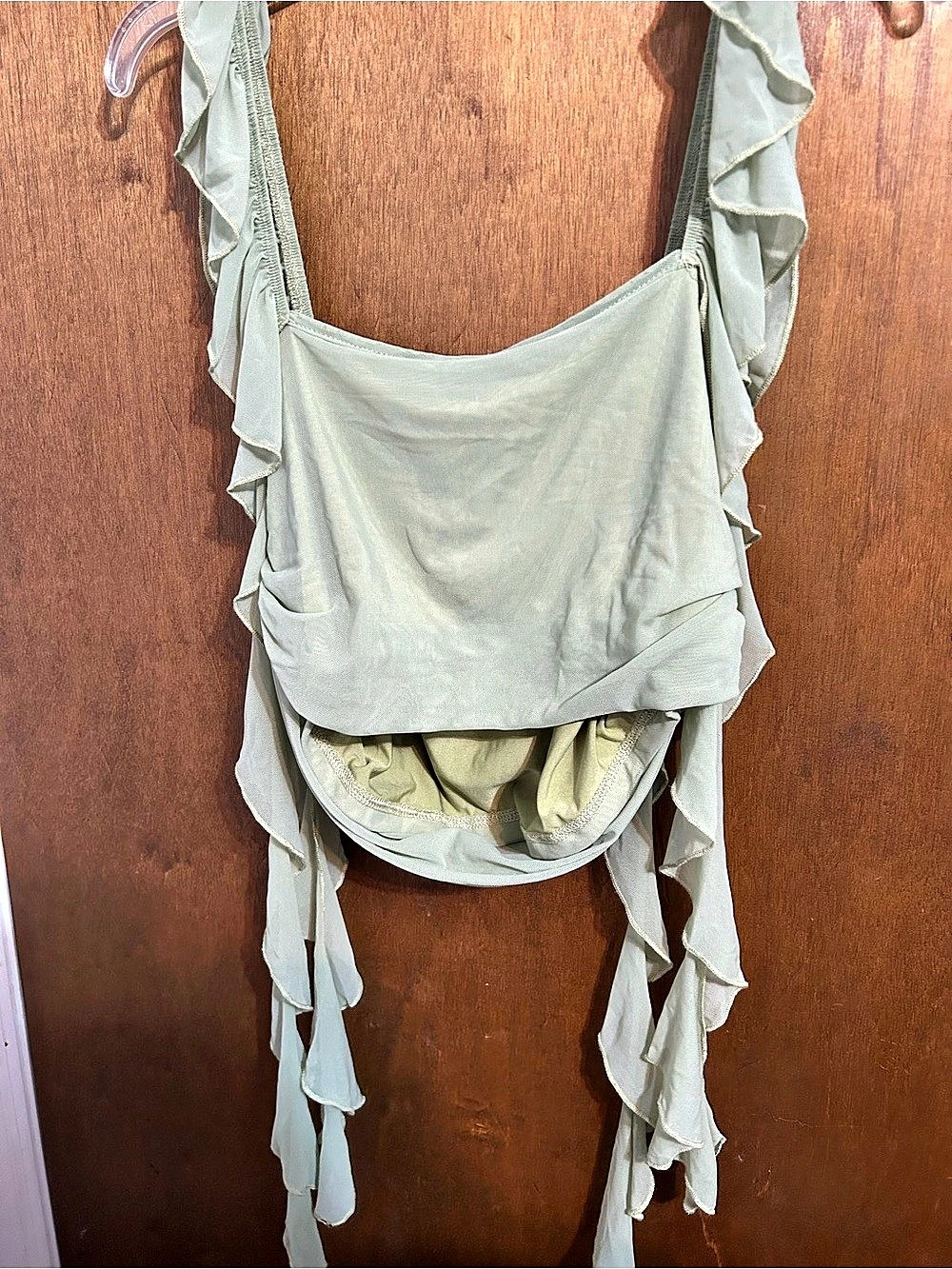 SHEIN Ruffle Crop Top in Green - Picture 2 of 3